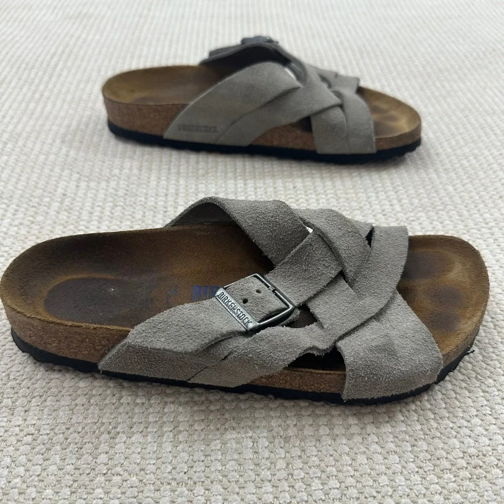 Birkenstock Lugano Gray Suede Crisscross Strap Sandals Womens 37 Made in Germany